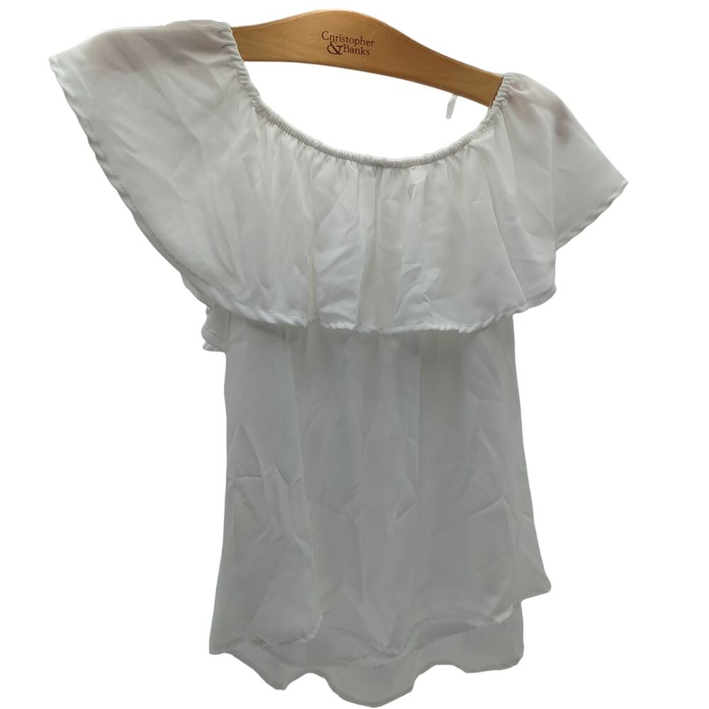 GINGY & COCOA Medium White Ruffle‎ Off Shoulder Blouse